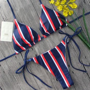 Push-up Low Waist Striped Bikini Set Padded Swimsuit